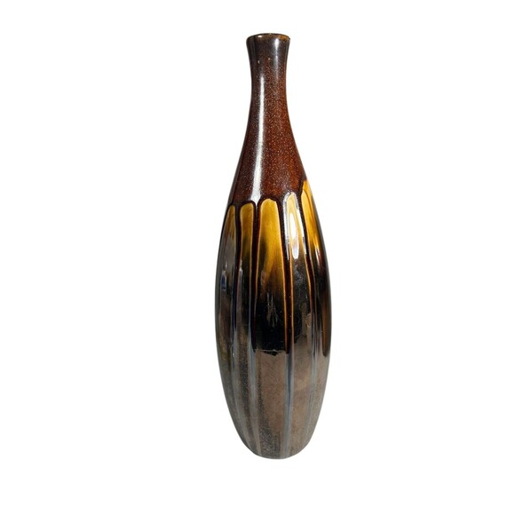 Lacquer Gold Brown Shimmer Drip Foiled Ceramic Vase TableTop Home Decor Art Deco - Picture 9 of 12
